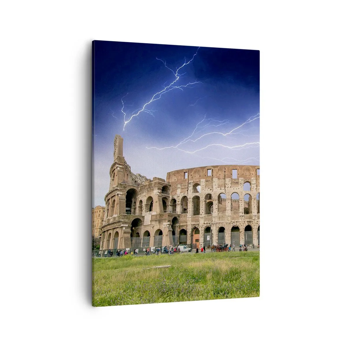 Impression sur toile - Image sur toile - Le Colisée de Rome illuminé par la foudre - 50x70cm - Arène de combat - Décoration murale moderne pour le salon et la chambre ARTTOR