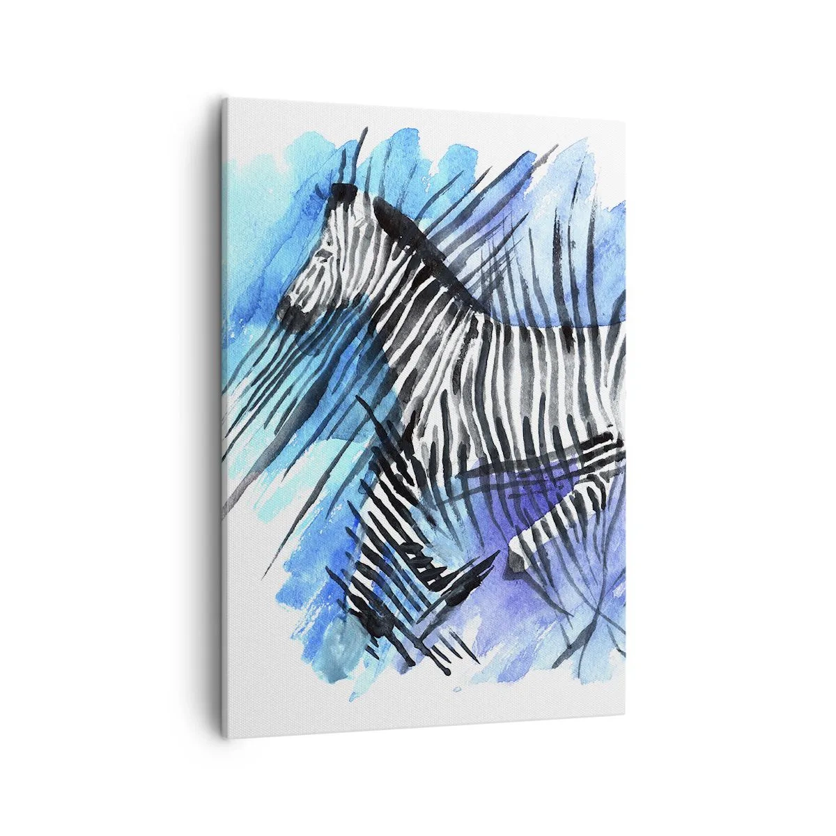 Impression sur toile - Image sur toile - Illustration à l'aquarelle d'un zèbre contre un ciel bleu - 50x70cm - Caché dans les rayures - Décoration murale moderne pour le salon et la chambre ARTTOR