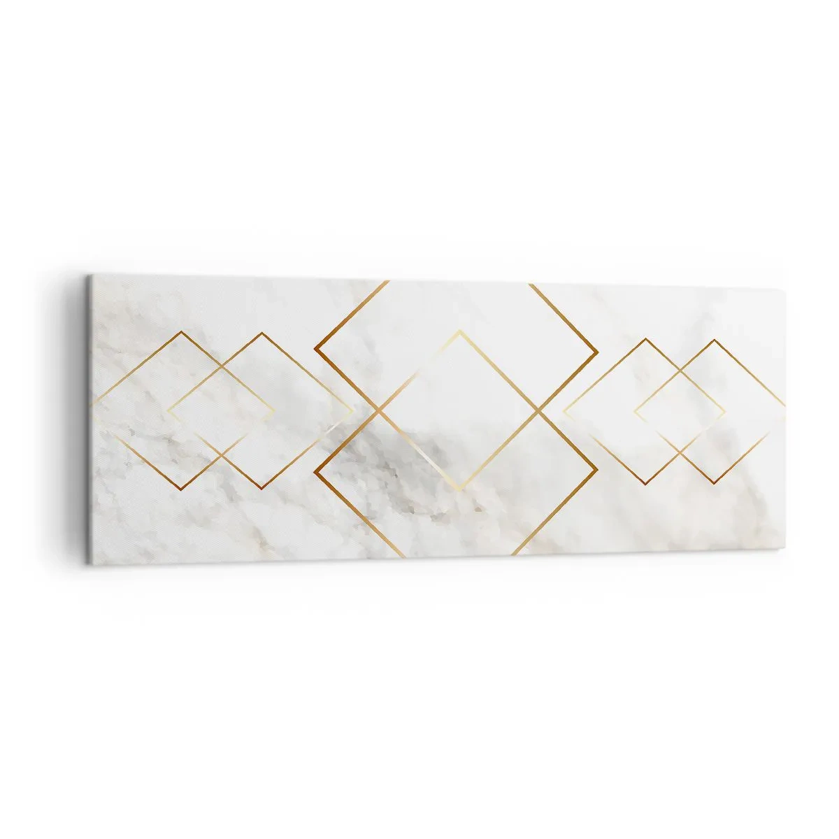 Impression sur toile - Image sur toile - Losanges dorés minimalistes sur fond de marbre - 140x50cm - Vue à l'infini - Décoration murale moderne pour le salon et la chambre ARTTOR