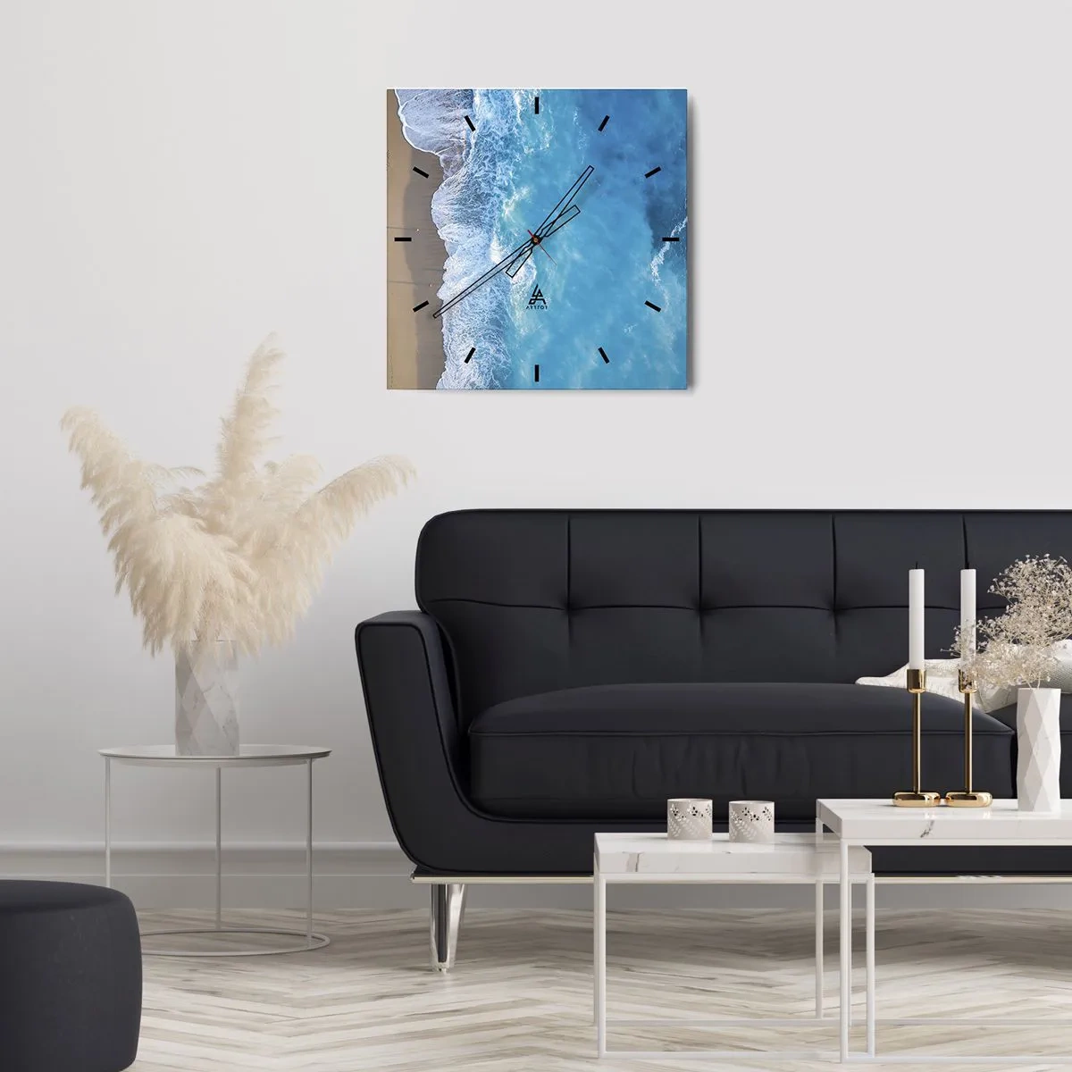 Horloge murale - Pendule murale - Une vue plongeante sur la plage et les vagues de la mer - 30x30cm - La force du bleu - Décoration murale moderne pour le salon et la chambre ARTTOR