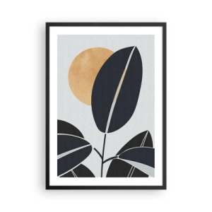 Affiche dans un cadre noir - Poster - Une composition minimaliste de feuilles sur fond de soleil - 50x70cm - Une chaude journée d'été - Décoration murale moderne pour le salon et la chambre ARTTOR