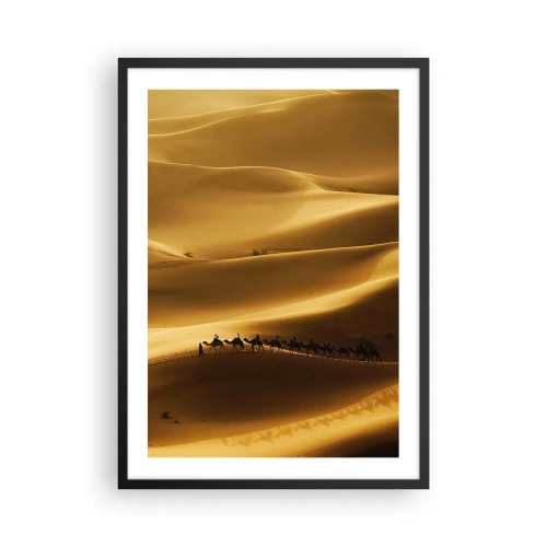 Affiche dans un cadre noir - Poster - Une caravane de chameaux sur les dunes du désert - 50x70cm - Caravane sur les vagues du désert - Décoration murale moderne pour le salon et la chambre ARTTOR
