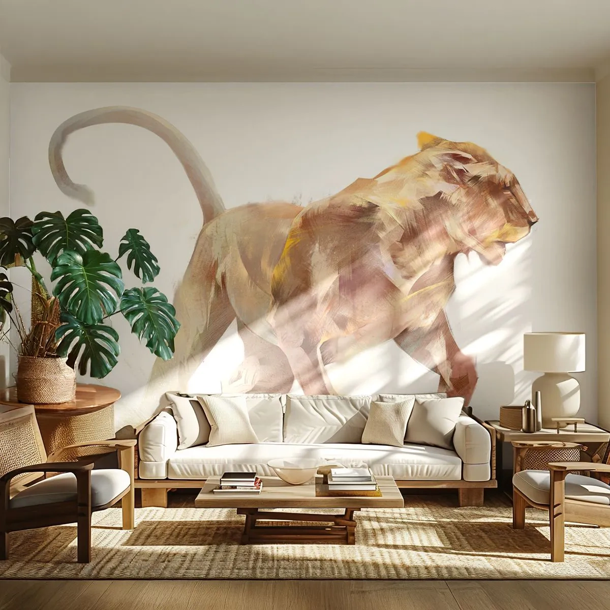 Papier Peint Photo Standard Eco - Grâce sauvage - Animaux, Lion, Abstraction - 400x280 cm