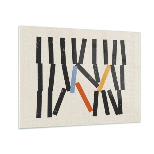 Impression sur verre - Image sur verre - Une composition graphique stylisée comme des dominos avec des accents de couleur. - 70x50cm - Dominos – composition - Décoration murale moderne pour le salon et la chambre ARTTOR