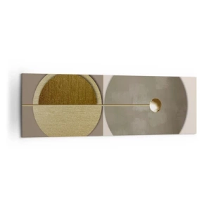 Impression sur toile - Image sur toile - Cercles abstraits dans les tons or et beige - 160x50cm - Équilibre parfait - Décoration murale moderne pour le salon et la chambre ARTTOR