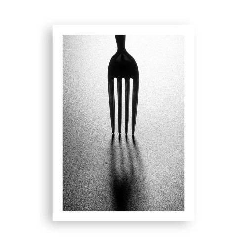 Affiche - Poster - Une photographie minimaliste en noir et blanc d'une fourchette et d'une ombre. - 50x70cm - Lumière et ombre - Décoration murale moderne pour le salon et la chambre ARTTOR