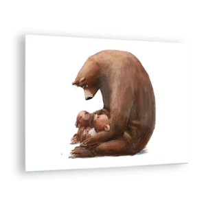 Impression sur verre - Image sur verre - Une mère ourse serrant dans ses bras deux petits oursons - 70x50cm - Faites de beaux rêves les enfants - Décoration murale moderne pour le salon et la chambre ARTTOR