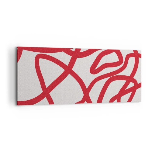 Impression sur toile - Image sur toile - Lignes abstraites rouges sur fond blanc - 120x50cm - Rouge sur blanc - Décoration murale moderne pour le salon et la chambre ARTTOR