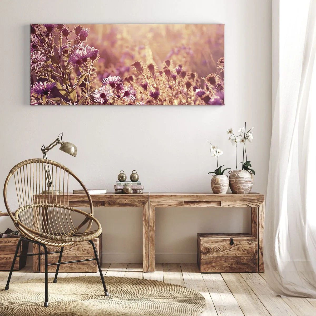 Impression sur toile - Image sur toile - Prairie à la lumière du soleil couchant - 160x50cm - Avant que l'été ne parte - Décoration murale moderne pour le salon et la chambre ARTTOR