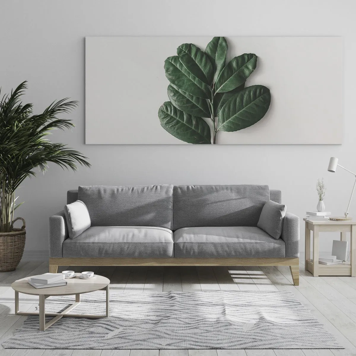 Impression sur verre - Image sur verre - Un brin de feuilles vertes sur un fond clair - 160x50cm - Dessin de la nature elle-même - Décoration murale moderne pour le salon et la chambre ARTTOR