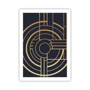 Affiche - Poster - Motif géométrique Art déco avec des éléments dorés sur fond sombre - 50x70cm - Rotation des éléments - Décoration murale moderne pour le salon et la chambre ARTTOR