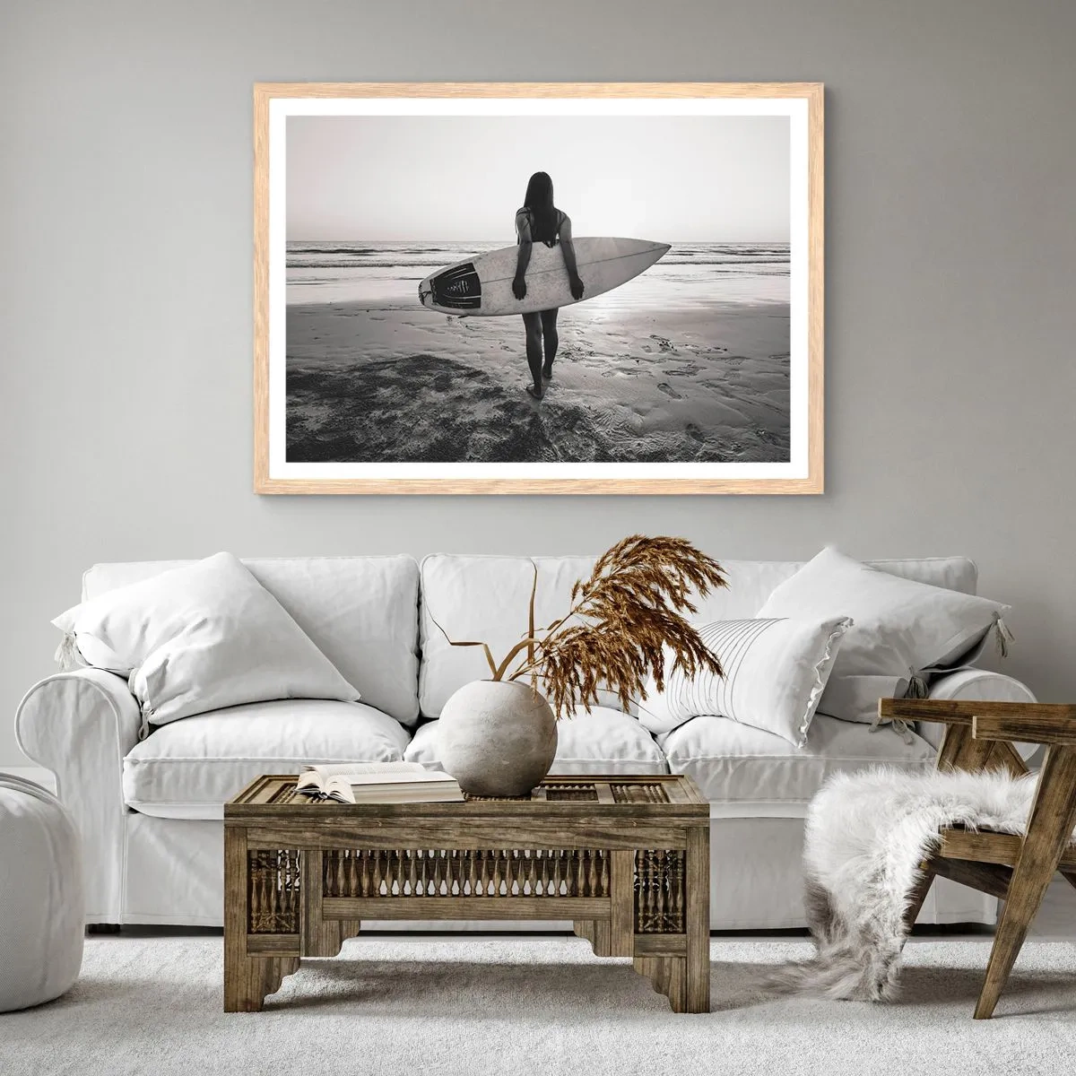 Affiche dans un chêne clair - Poster - Fille des vagues de la mer - 40x30 cm