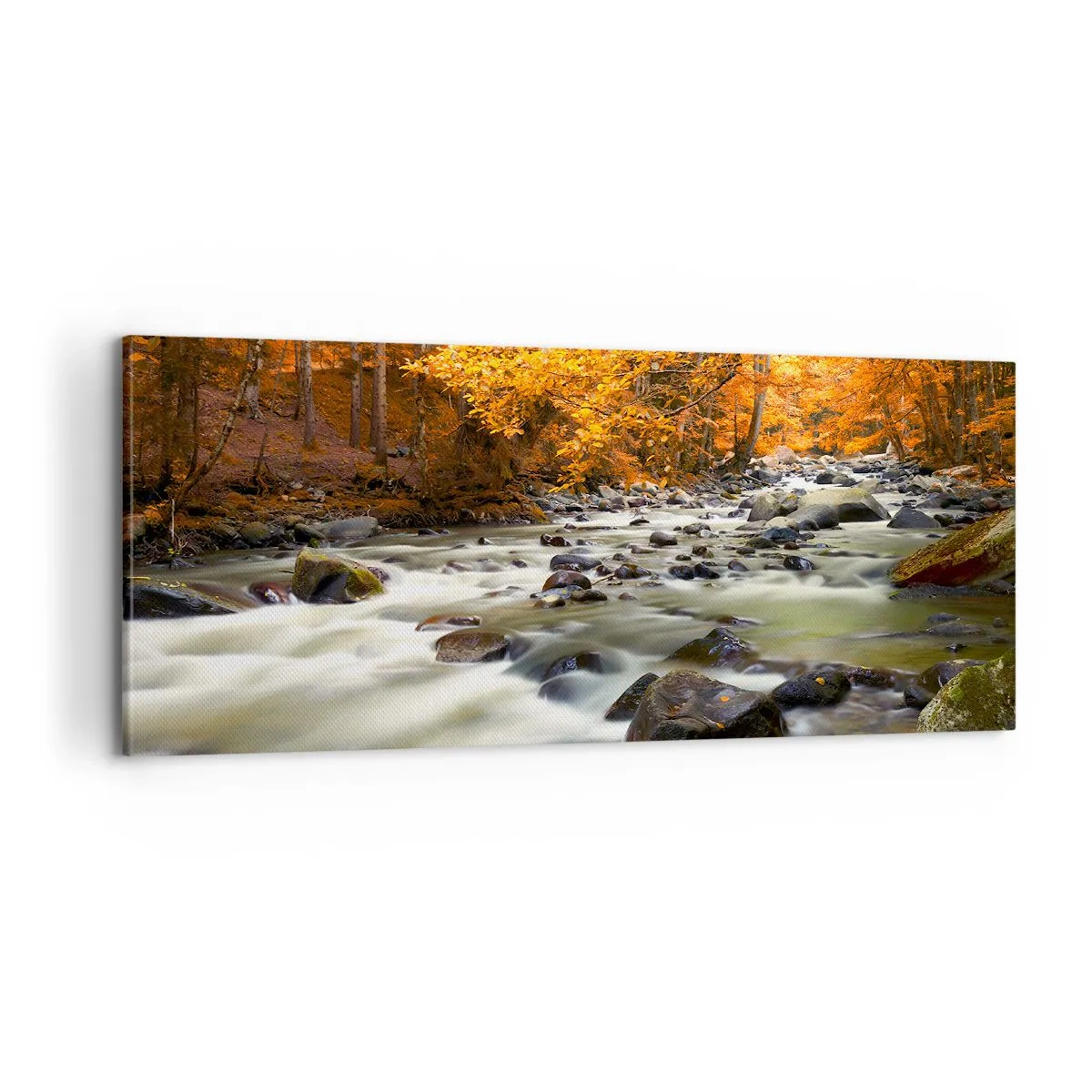 Impression sur toile - Image sur toile - Un ruisseau dans une forêt dorée - 100x40 cm