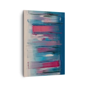 Impression sur toile - Image sur toile - Formes verticales abstraites dans des tons de bleu et de rouge - 70x100cm - Composition verticale en bleu et rouge - Décoration murale moderne pour le salon et la chambre ARTTOR