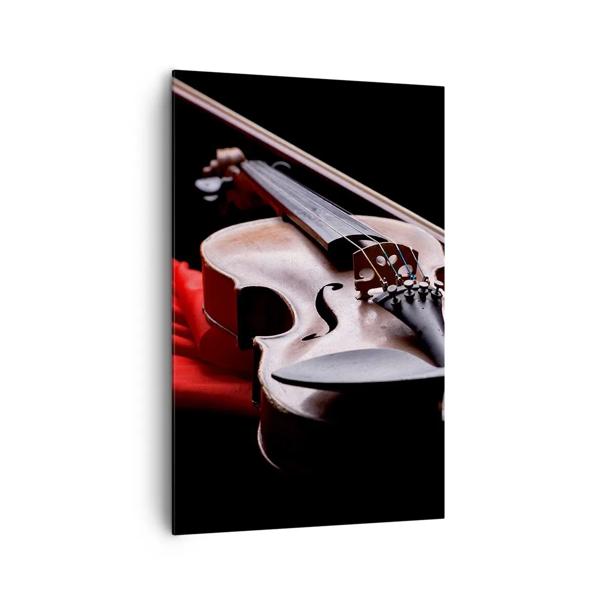 Impression sur toile - Image sur toile - Violon sur tissu rouge avec fond noir - 80x120cm - Musique des sentiments - Décoration murale moderne pour le salon et la chambre ARTTOR