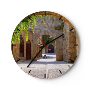 Horloge murale - Pendule murale - Une arche en pierre avec de la végétation dans une rue méditerranéenne - 30x30cm - Le cortège apparaîtra bientôt - Décoration murale moderne pour le salon, la cuisine et la chambre ARTTOR