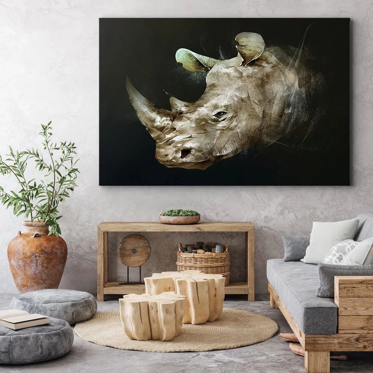 Impression sur toile - Image sur toile - Portrait d'un rhinocéros sous une forme artistique - 120x80cm - La force vraiment masculine - Décoration murale moderne pour le salon et la chambre ARTTOR