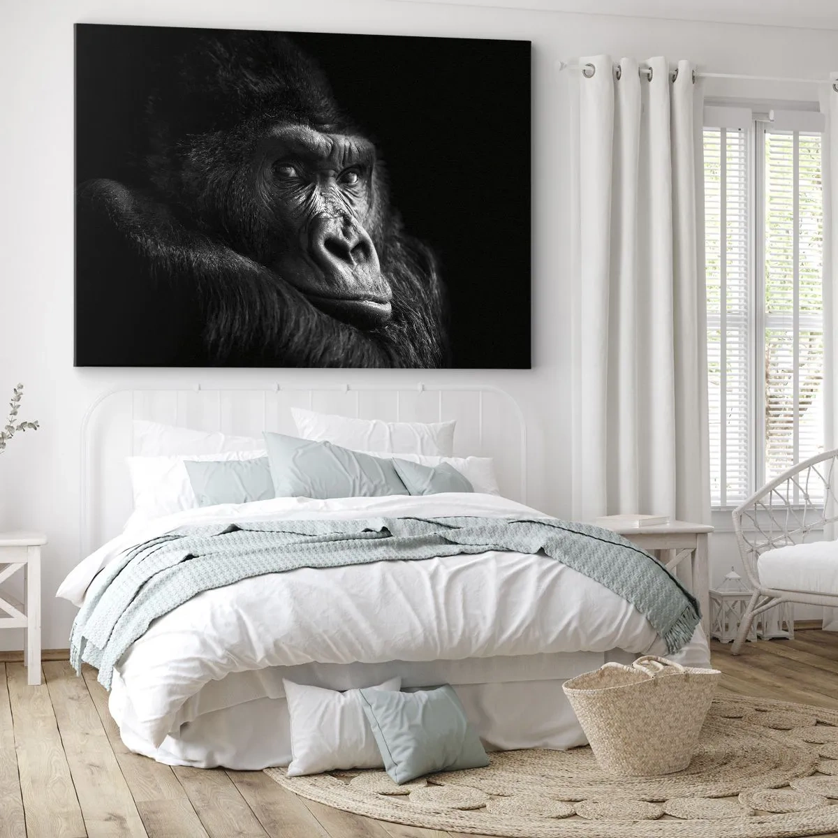 Impression sur toile - Image sur toile - Portrait noir et blanc d'un gorille majestueux - 70x50cm - Et qu'est-ce que tu regardes? - Décoration murale moderne pour le salon et la chambre ARTTOR