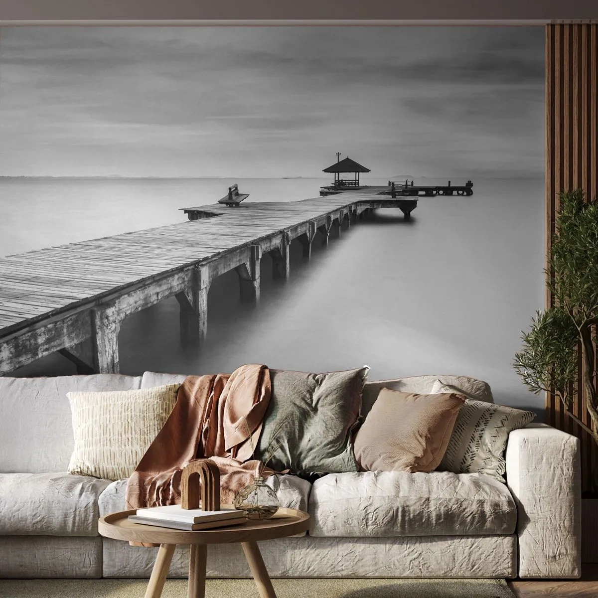 Papier Peint Autocollant Deluxe Sticker - À l'horizon - Paysage, Mer, Pont de bois - 250x175 cm