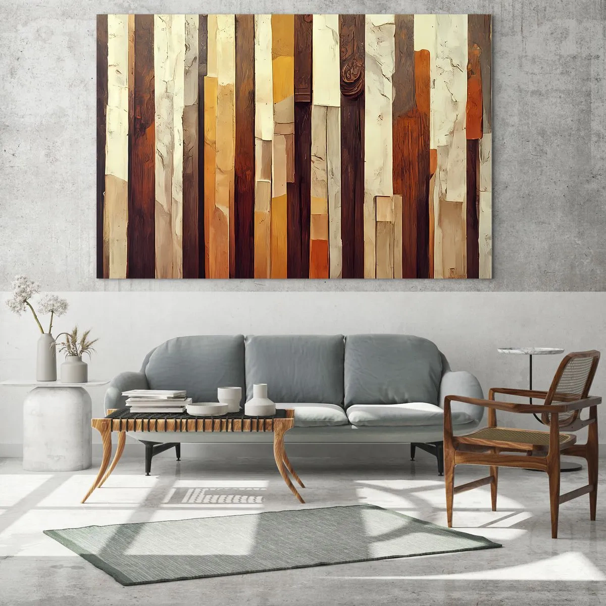 Impression sur verre - Image sur verre - Une composition de rayures verticales dans des tons de bois et de beige - 70x50cm - Hymne des arbres forestiers - Décoration murale moderne pour le salon et la chambre ARTTOR