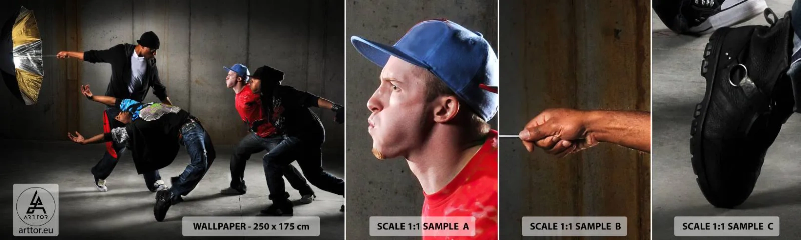 Échantillon de Papier Peint Autocollant Deluxe Sticker - Danser avec le vent de la rue - Danse, Musique, Personnes - 100x30 cm