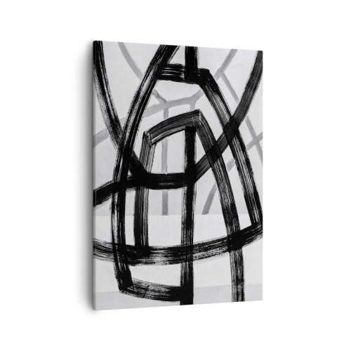 Impression sur toile - Image sur toile - Lignes abstraites noires et blanches se croisant sur un fond clair - 50x70cm - Profondeur du bâtiment - Décoration murale moderne pour le salon et la chambre ARTTOR