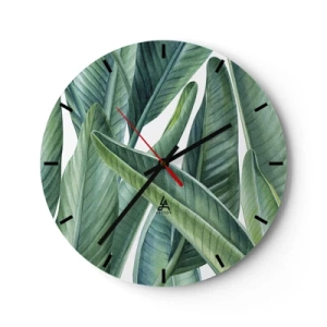 Horloge murale - Pendule murale - Illustration de feuilles vertes sur fond clair - 30x30cm - La nature face à elle-même - Décoration murale moderne pour le salon, la cuisine et la chambre ARTTOR
