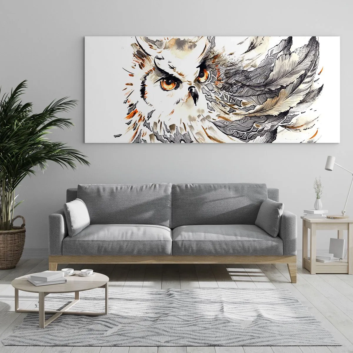 Impression sur verre - Image sur verre - Un hibou aux plumes mystiques sous forme d'aquarelle artistique - 140x50cm - Elle vient du monde de la magie - Décoration murale moderne pour le salon et la chambre ARTTOR