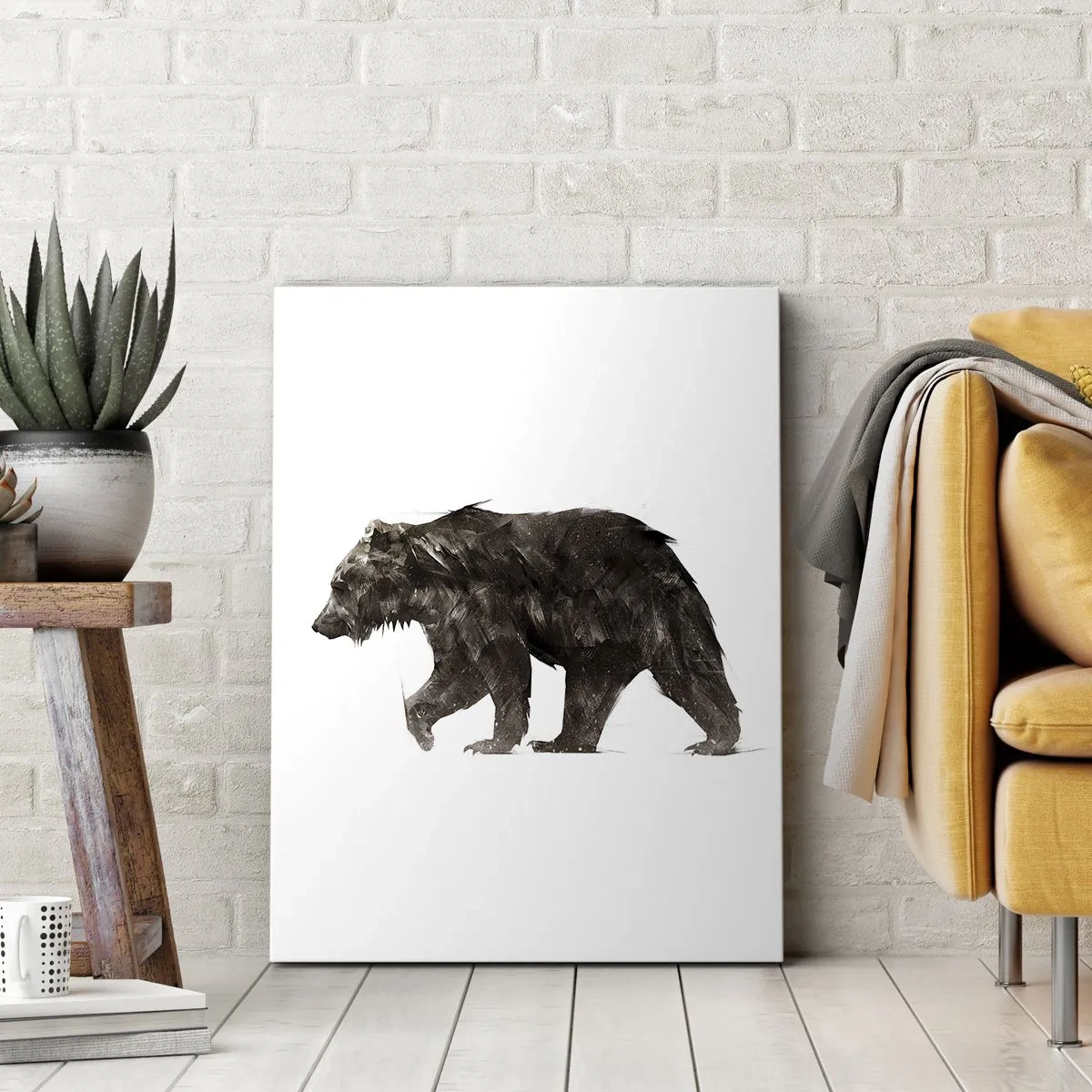 Impression sur toile - Image sur toile - Silhouette artistique d'un ours - 80x120cm - Je porte toujours de la vraie fourrure ! - Décoration murale moderne pour le salon et la chambre ARTTOR