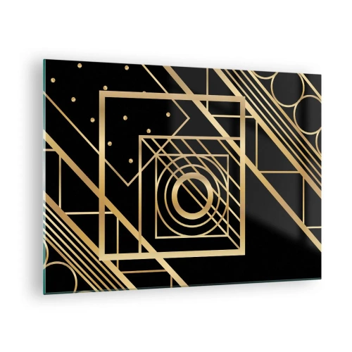 Impression sur verre - Image sur verre - Motifs géométriques dorés sur fond noir - 70x50cm - Géométrie en or - Décoration murale moderne pour le salon et la chambre ARTTOR