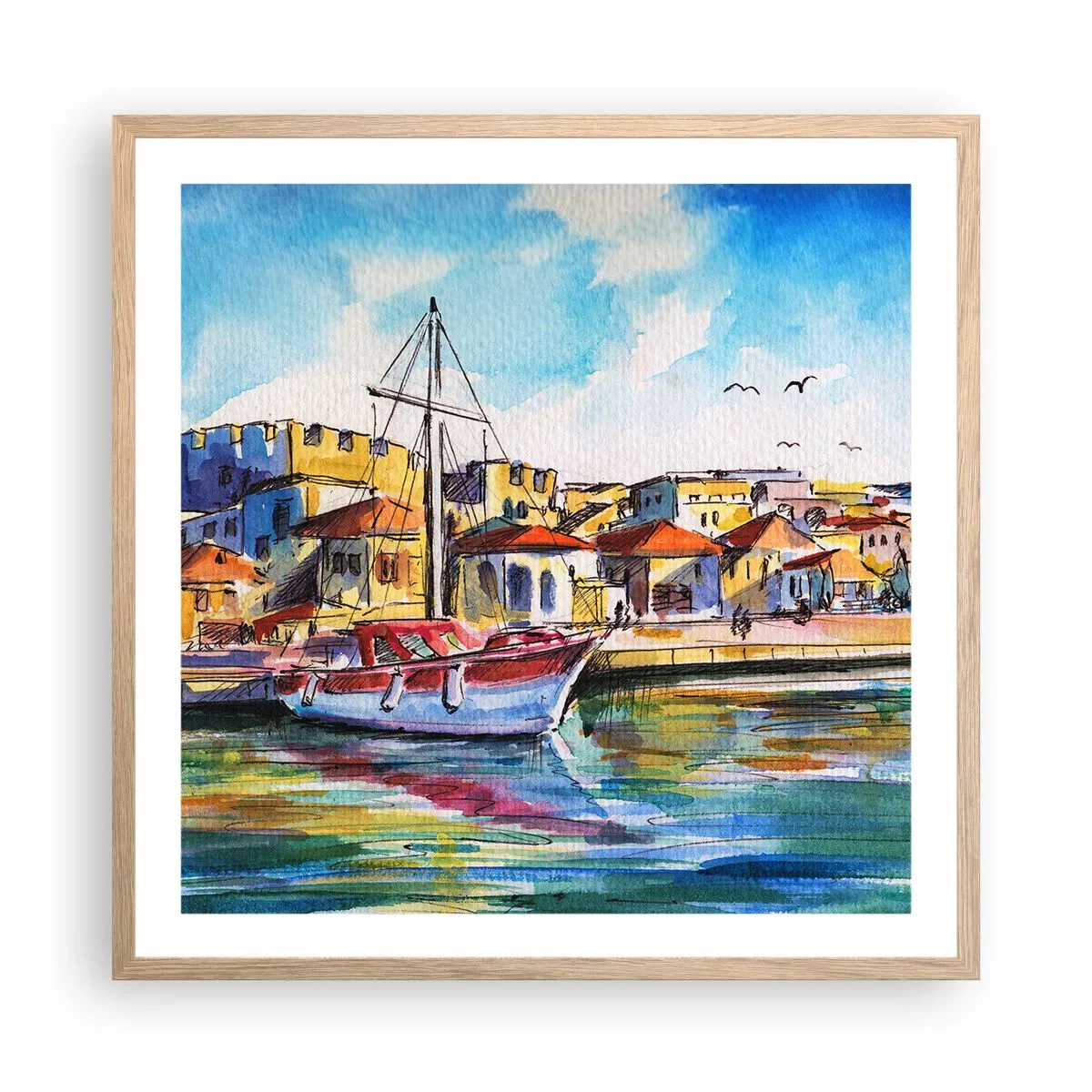 Affiche dans un chêne clair - Poster - Après-midi arc-en-ciel - 60x60 cm