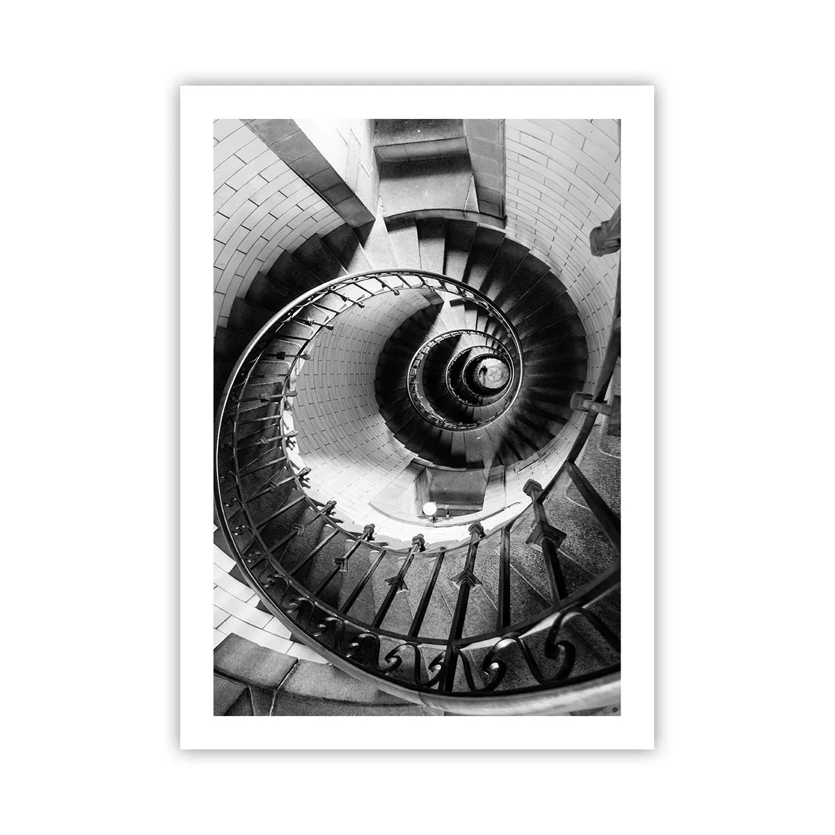 Affiche - Poster - Escalier en colimaçon en perspective noir et blanc - 50x70cm - De plus en plus haut - Décoration murale moderne pour le salon et la chambre ARTTOR