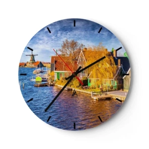 Horloge murale - Pendule murale - Paysage hollandais avec un moulin à vent et des maisons - 30x30cm - C'est pareil depuis des lustres - Décoration murale moderne pour le salon, la cuisine et la chambre ARTTOR