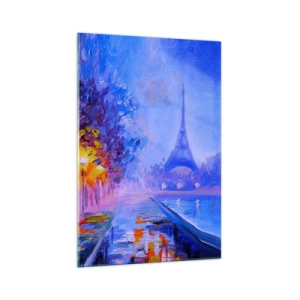 Impression sur verre - Image sur verre - Une avenue avec des lampadaires à Paris avec la Tour Eiffel en arrière-plan - 70x100cm - Une ballade idéale - Décoration murale moderne pour le salon et la chambre ARTTOR
