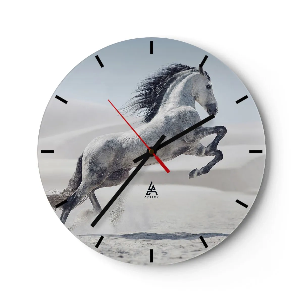 Horloge murale - Pendule murale - Un cheval arabe sautant sur un fond de désert - 30x30cm - Prince arabe - Décoration murale moderne pour le salon, la cuisine et la chambre ARTTOR