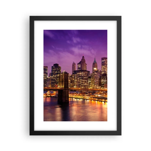 Affiche dans un cadre noir - Poster - Manhathann or violet - 30x40 cm