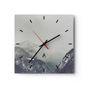 Horloge murale - Pendule murale - Une vallée de montagne enveloppée de brume dans des nuances de gris - 30x30cm - Vallée brumeuse - Décoration murale moderne pour le salon et la chambre ARTTOR