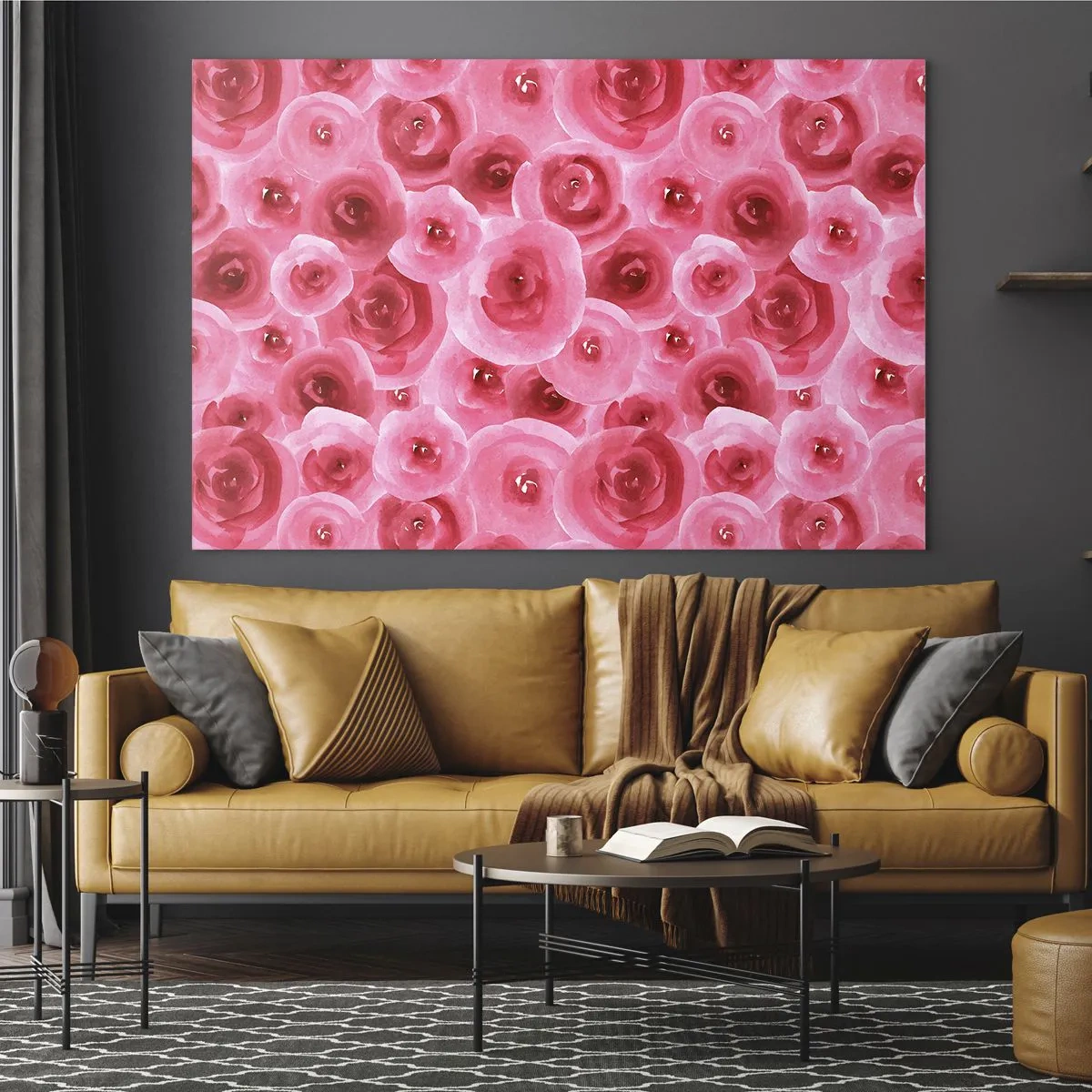 Impression sur verre - Image sur verre - Motif de rose aquarelle dans les tons de rouge et de rose - 120x80cm - Roses en-haut et en-bas - Décoration murale moderne pour le salon et la chambre ARTTOR