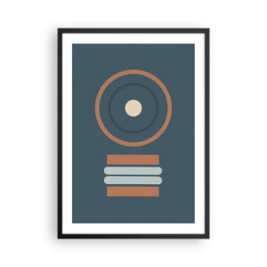 Affiche dans un cadre noir - Poster - Motif géométrique avec des cercles et des rectangles dans des tons de bleu et de marron - 50x70cm - Essence des choses - Décoration murale moderne pour le salon et la chambre ARTTOR