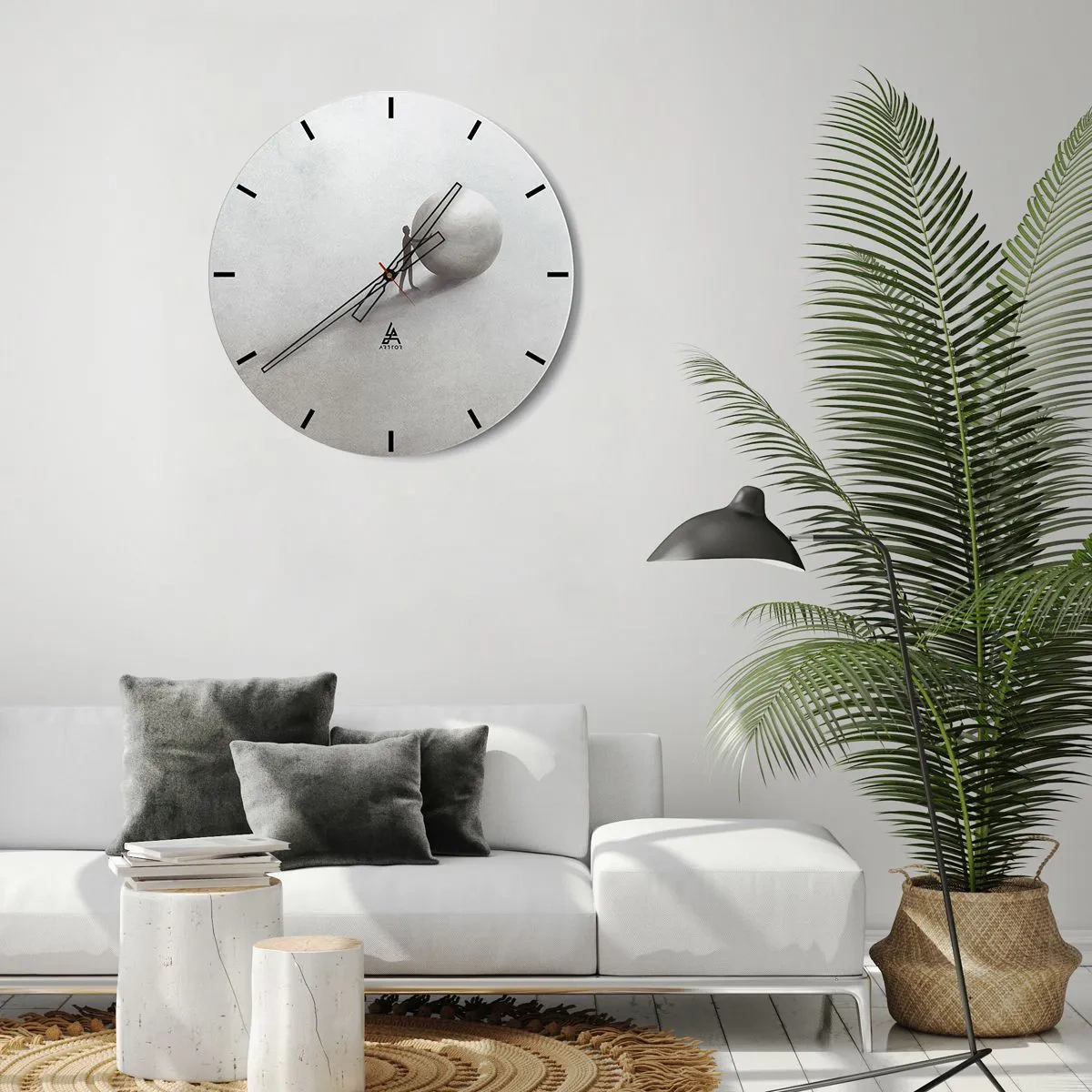Horloge murale - Pendule murale - Une silhouette pousse une balle sur un fond de désert lumineux dans une scène symbolique. - 30x30cm - Jeu de la vie - Décoration murale moderne pour le salon, la cuisine et la chambre ARTTOR