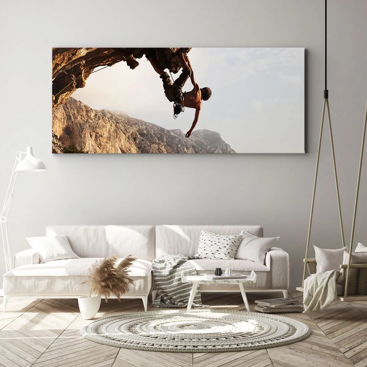 Impression sur toile - Image sur toile - Le monde rétréci dans une main sur une coupe de rocher - 100x40 cm