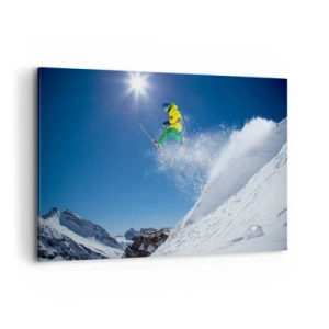 Impression sur toile - Image sur toile - Skieur dans les airs avec des montagnes en arrière-plan - 120x80cm - Danse avec les montagnes - Décoration murale moderne pour le salon et la chambre ARTTOR
