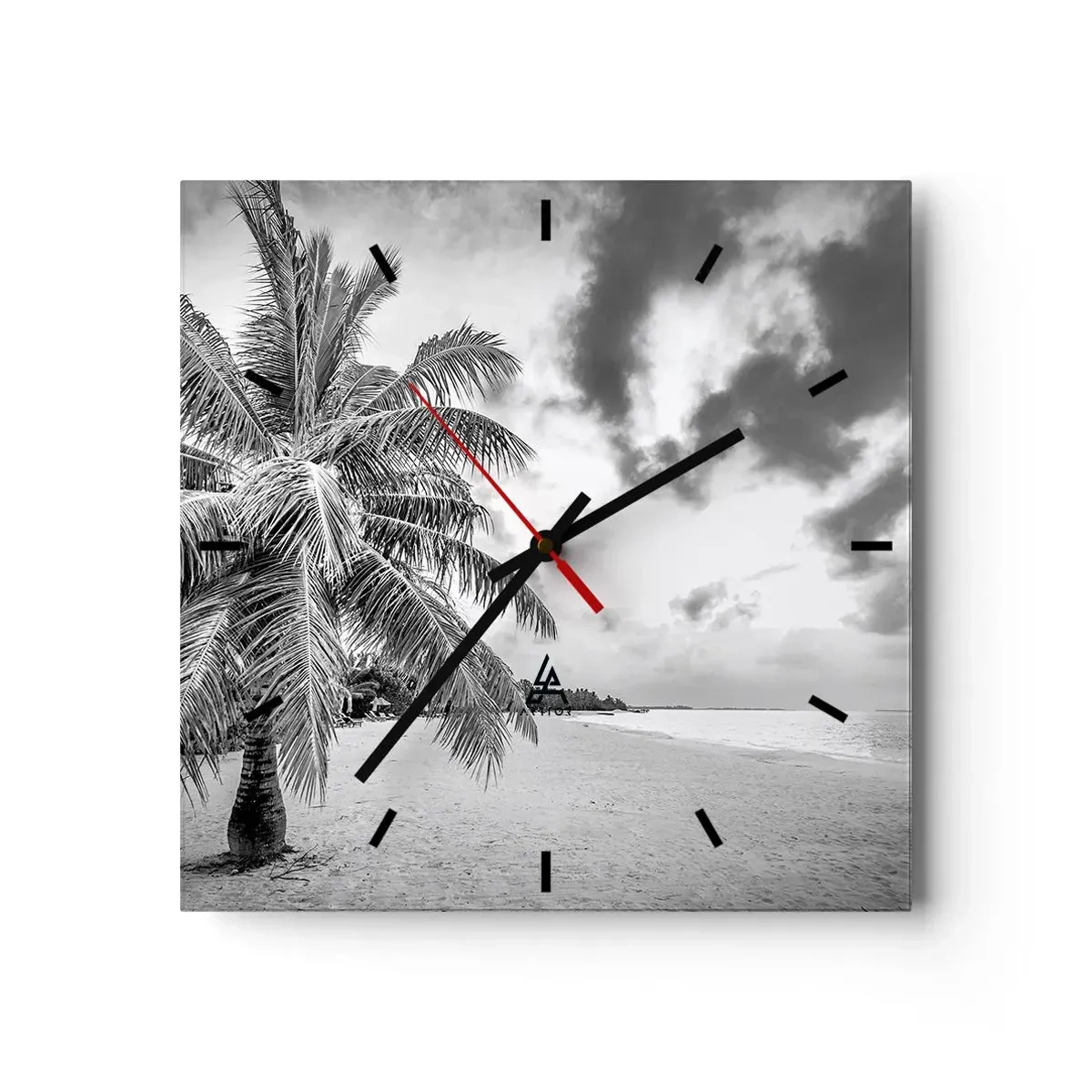 Horloge murale - Pendule murale - Palmier noir et blanc sur une plage déserte avec des nuages - 30x30cm - Quand tu aspires à la solitude - Décoration murale moderne pour le salon et la chambre ARTTOR