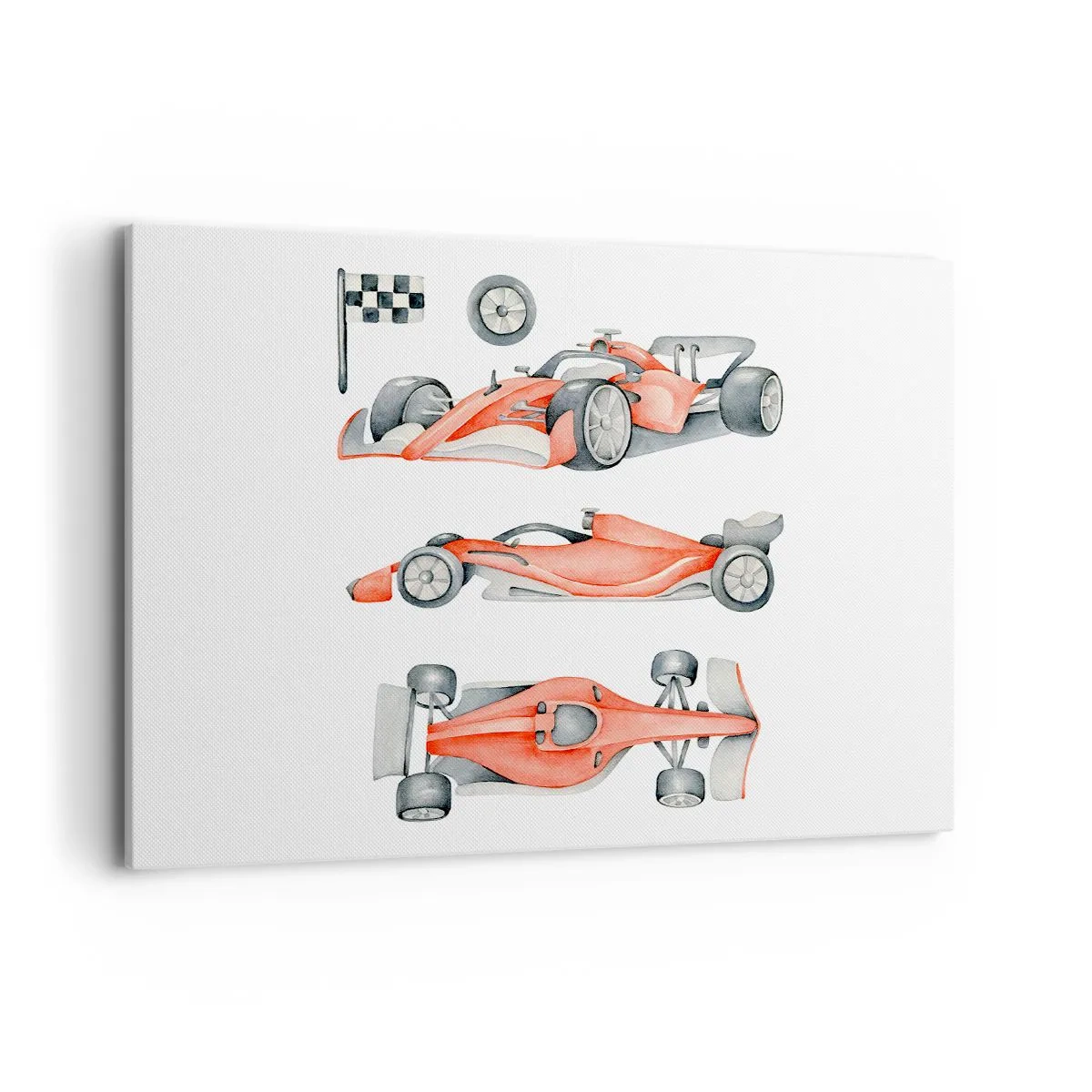 Impression sur toile - Image sur toile - Une voiture de course rouge avec un drapeau à damier - 100x70cm - poursuis ton rêve - Décoration murale moderne pour le salon et la chambre ARTTOR