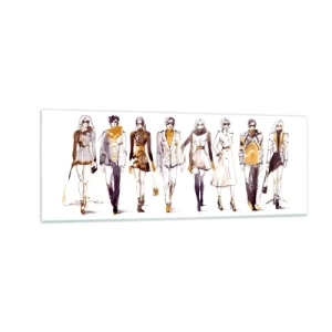 Impression sur verre - Image sur verre - Croquis d'un groupe de personnes en tenues de mode - 140x50cm - Chic décontracté, élégance décontractée - Décoration murale moderne pour le salon et la chambre ARTTOR