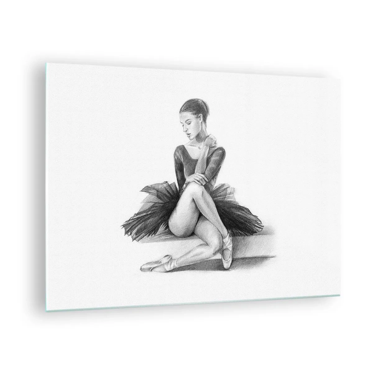 Impression sur verre - Image sur verre - Croquis d'une ballerine en robe noire dans une pose pensive - 70x50cm - Envoutée par la danse - Décoration murale moderne pour le salon et la chambre ARTTOR