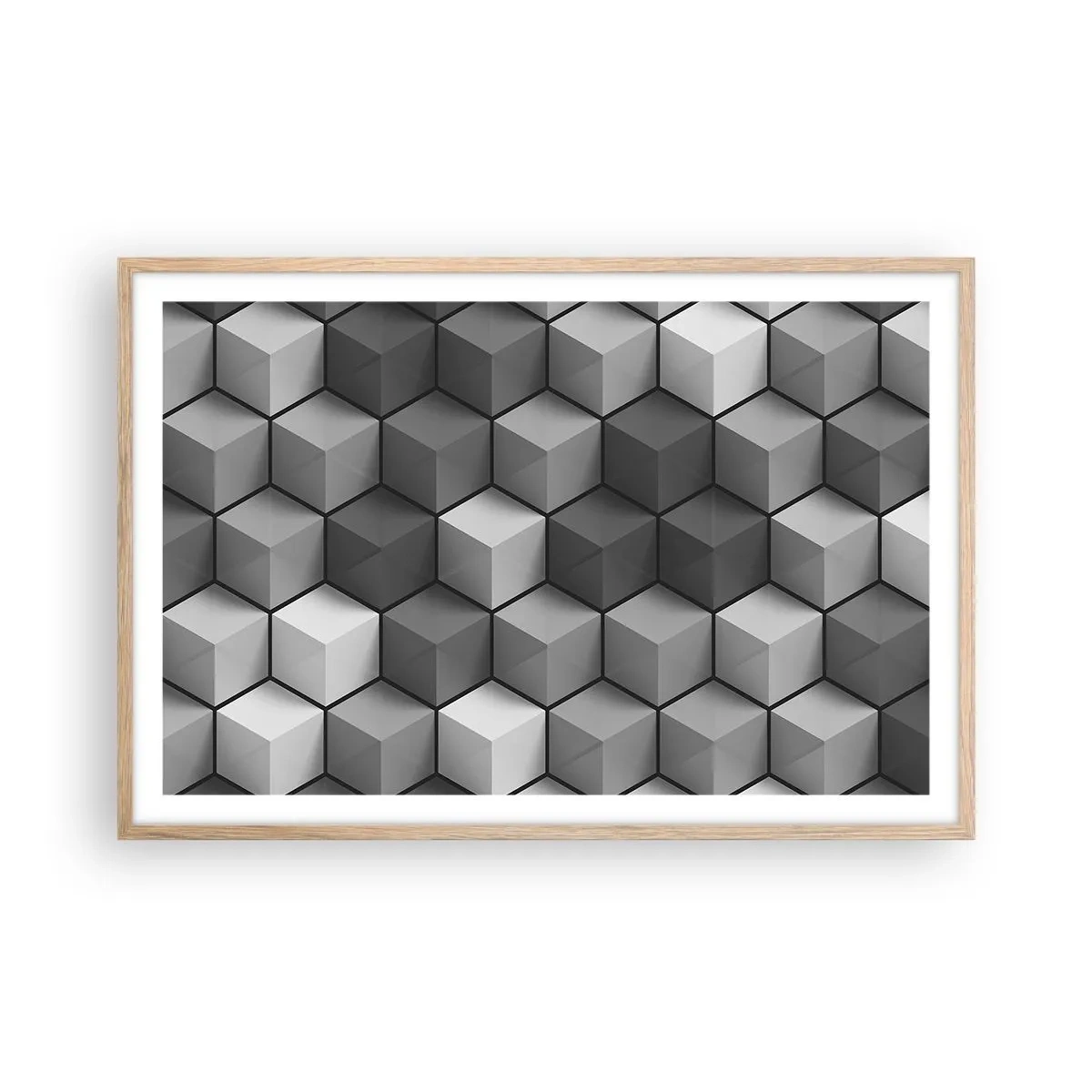 Affiche dans un chêne clair - Poster - Puzzle cubiste - 91x61 cm