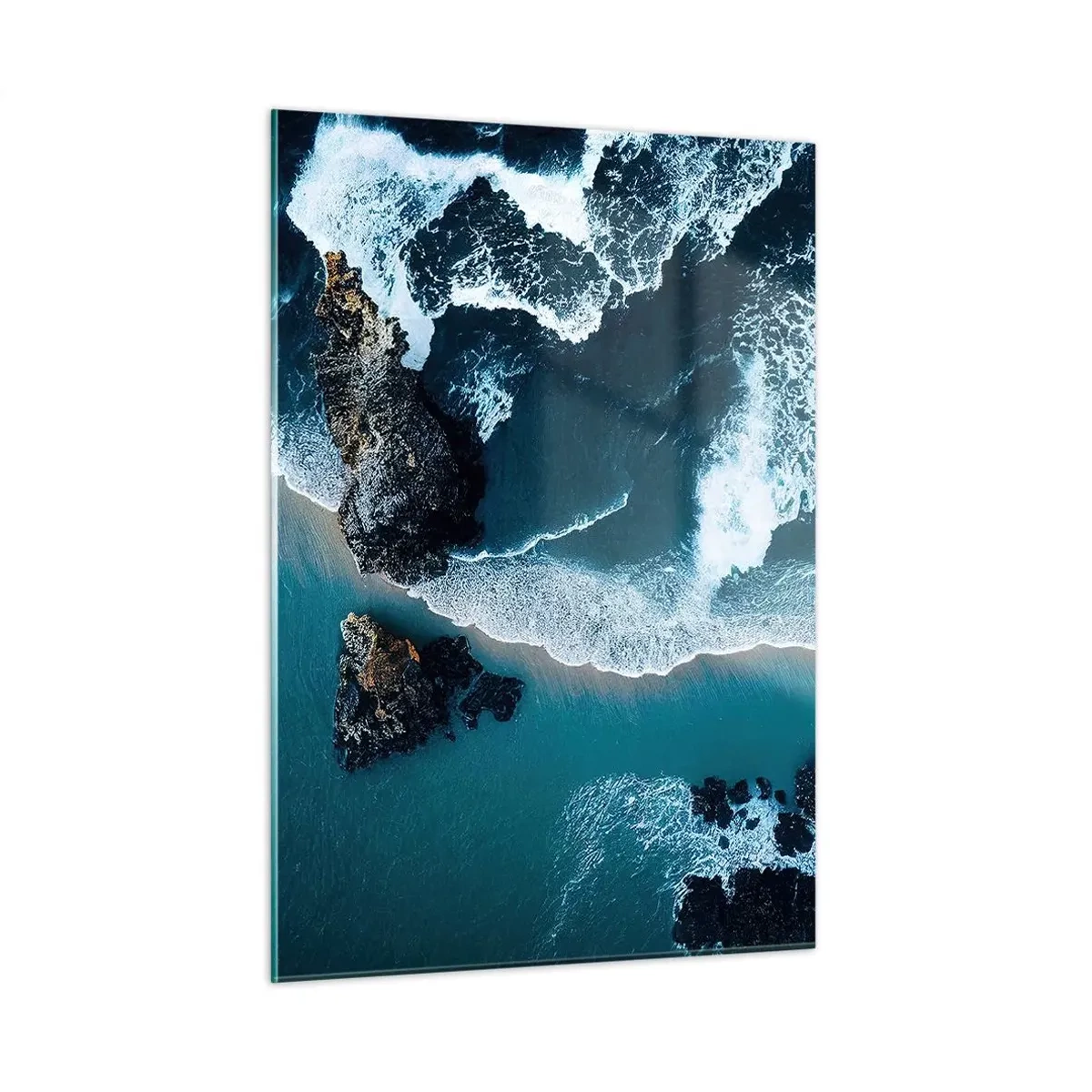 Impression sur verre - Image sur verre - Les vagues de la mer s'écrasent contre la côte rocheuse - 50x70cm - Enveloppé par les vagues - Décoration murale moderne pour le salon et la chambre ARTTOR