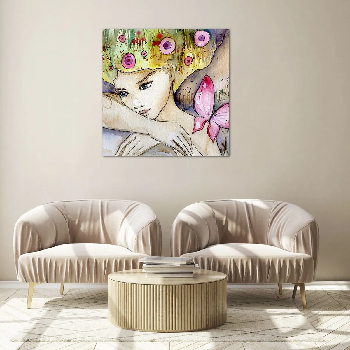 Impression sur verre - Image sur verre - La princesse papillon - 60x60 cm