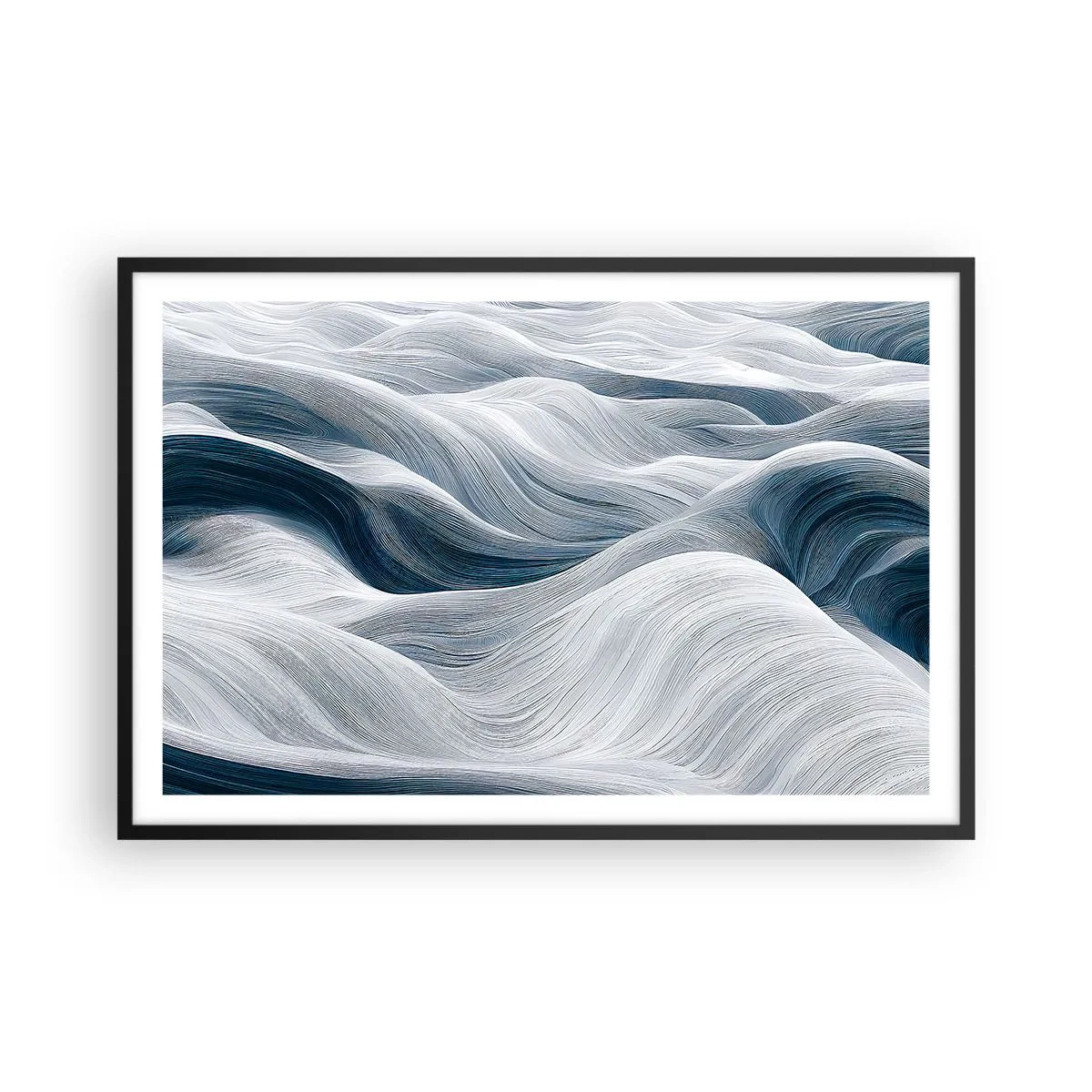 Affiche dans un cadre noir - Poster - Vagues blanches et bleues - 91x61 cm